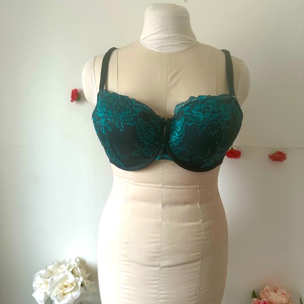 La SENZA Teal Dark Green Floral Lace Bra 38DD - Picture 5 of 6